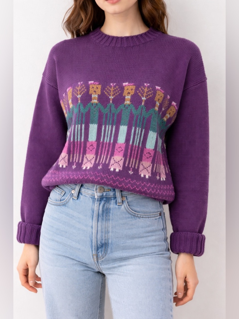 Unique One of a Kind Purple Knit People Sweater